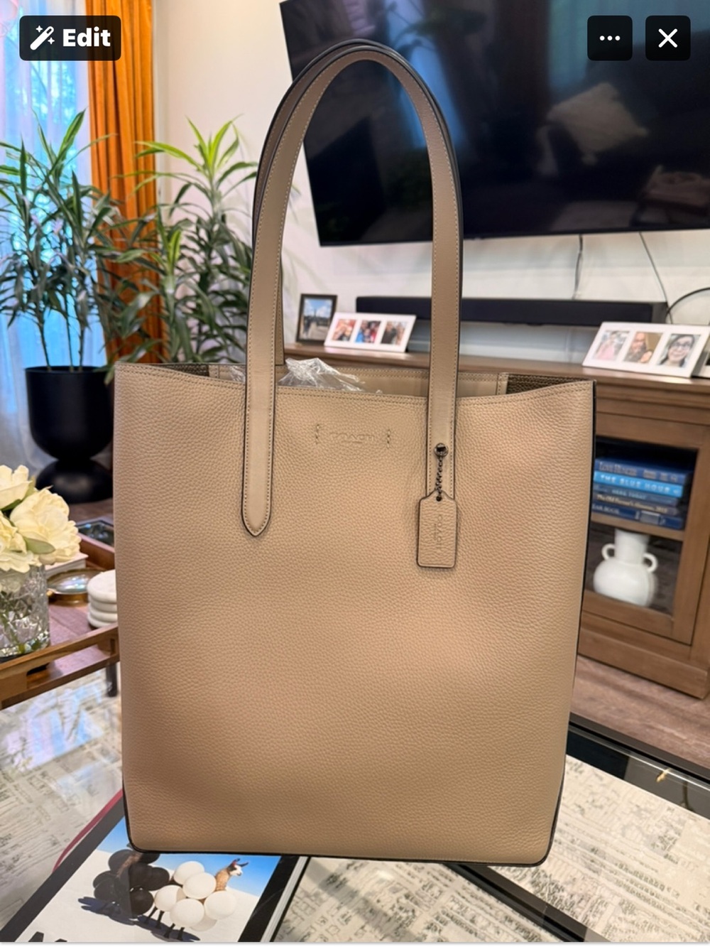 Coach Pebbled Leather Tall Tote in Taupe
